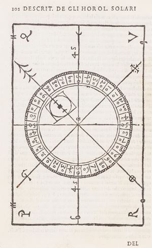 Rara edizione di questo importante trattato sugli orologi solari che conobbe almeno 9 ristampe fino al 1672. "All editions of this work, which was unknown to Lalande, Poggendorff, and Brunet, are now very rare." (Zeitlinger, Bibliotheca Chemico-Mathematica 1921); Riccardi, ii, 601. Dialogo... de gli horologi solari: nel quale con ragioni speculative, et prattiche facilmente s'insegna il modo da fabricar tutte le sorti di horologi