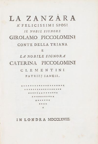 Giuseppe Tiberi, La zanzara a’ felicissimi sposi Girolamo Piccolomini e Caterina Piccolomini Clem...