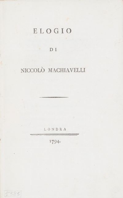 Giovanni Battista Baldelli Boni, Elogio di Niccolò Machiavelli