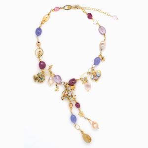 COLLANA IN ORO SMALTI E GEMME NATURALI, 