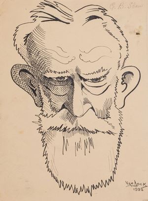 Ritratti caricaturali che raffgurano personaggi storici e famosi, tra i quali; Al Capone, George Bernard Shaw, Gandhi, Éamon de Valera, Vittorio Emanuele III. Von Dock era un performer di spettacoli di varietà attivo in Gran Bretagna all’inizio del XX secolo, conosciuto come il “Lightning Cartoonist”.
 Senza Titolo