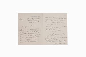 Nella lettera accusa ricevuta di incasso di Lire 1000 per la vendita della proprietà dell'"Ave Maria, e li informa dell'invio del contratto firmato.
L'Ave Maria venne composta nel 1905 e dedicata a Pio X. Lo scopo era quello di raccogliere fondi per le vittime del terremoto  in Calabria.  Lettera autografa firmata