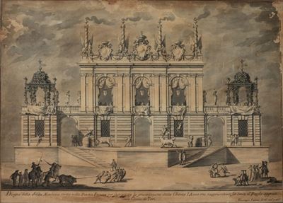 Disegno della Seconda Macchina Rappresentante una Prospettiva di Villa Adorna di Antici Monumenti...