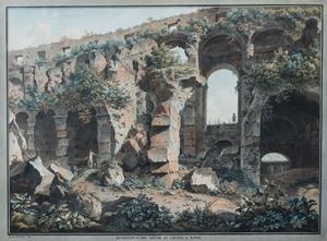 Simone Pomardi (Monte Porzio Catone 1760 - Roma 1830) produsse soprattutto vedute di Roma all’acquarello e di disegni per i più celebri bulini del tempo. Nel 1805-1806 seguì il noto archeologo ed erudito inglese Edward Dodwell in Grecia, dove realizzò oltre seicento panorami. In questo disegno è ben testimoniato lo stato di abbandono del Colosseo subito prima dei restauri voluti da papa Pio VII. Di recente un immagine di questo disegno è apparso sulla rivista Bell'Italia, simbolo della vedutistica del Grand Tour. Interieur d'une partie du Colisée à Rome