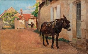 Strada di paese con asinelli