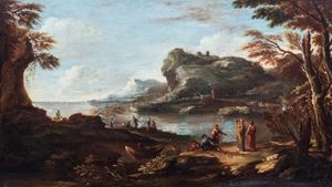 River landscape with fishermen and wayfarers
