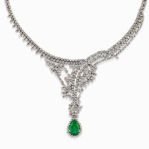 COLLANA IN ORO BIANCO 18KT, SMERALDO E DIAMANTI