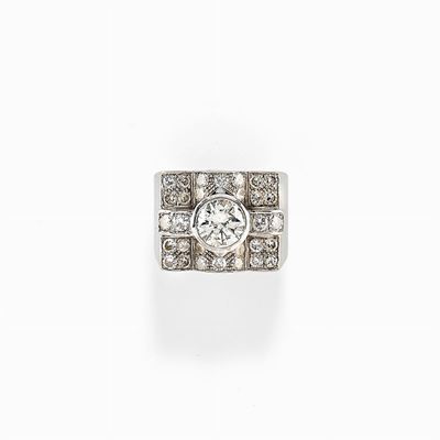 Anello in oro bianco 18 kt con diamanti, taglio brillante