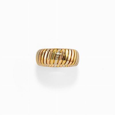 Anello in oro bicolore 18 kt con maglia tubogas