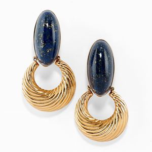 ORECCHINI IN ORO 9KT E LAPISLAZZULI, 1970 CIRCA