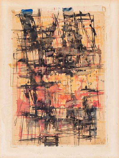 Composizione (tecnica mista su carta applicata su cartone), 1957