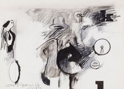 Composizione in bianco e nero (tecnica mista su carta applicata su cartone), 1964