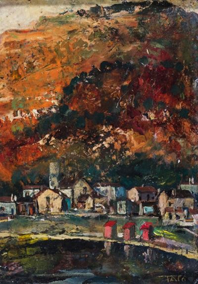 Guglielmo Sansoni, Paesaggio, olio su cartone