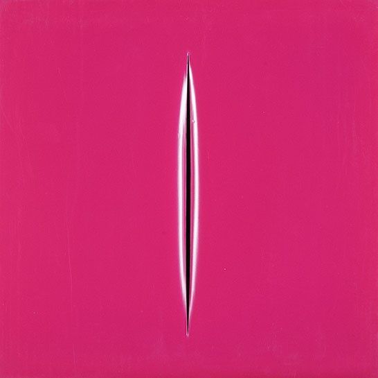 Lucio Fontana - Concetto spaziale (multiplo in PVC rosa)