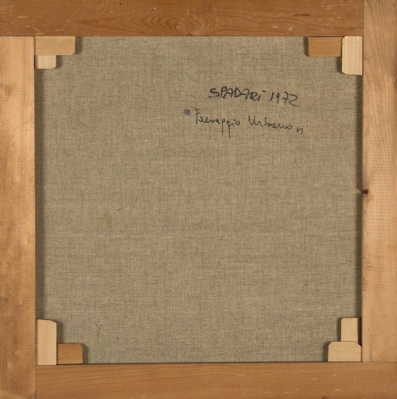Giangiacomo Spadari - Paesaggio urbano, 1972, tela emulsionata e acrilico