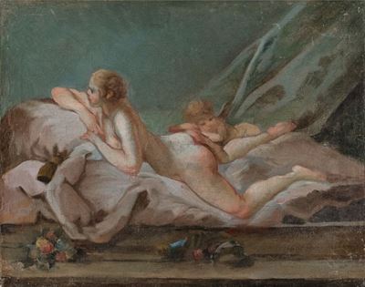 Ragazza distesa, olio su tela