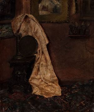 Scuola italiana, secolo XIX - Interior with still life