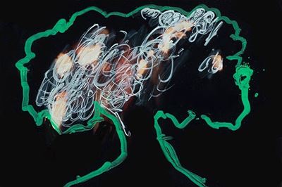 Senza titolo (albero), 1990-1997, tecnica mista su fotografia