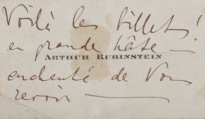 Biglietto con dedica autografa, 1900