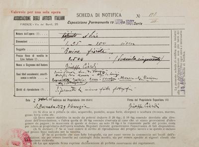 Giuseppe Ciardi ed Emma Ciardi, Schede di notifica per la Permanente di Venezia (1907)