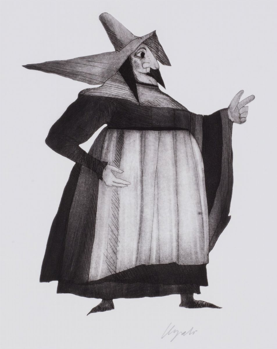 Emanuele Luzzati - Tre personaggi teatrali, tre incisioni all’acquaforte