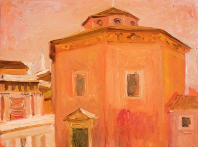 Veduta di Roma, olio su masonite