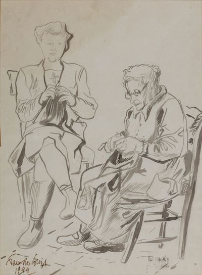 La maglia, matita e acquerello bruno su cartoncino, 1944