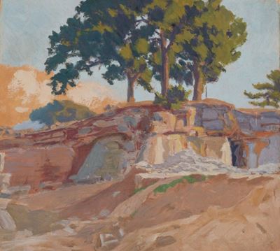 Cave di travertino a Bagni di Chianciano, olio su cartone