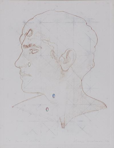 Profilo di uomo (acquaforte e collage), 1972