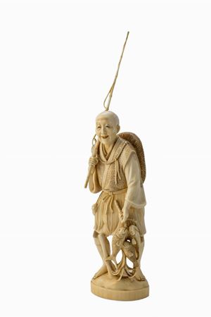 Ivory sculpture representing a fisherman, Japan, Meiji period