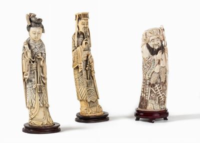 Sculture in avorio, Cina, secolo XX: Guanyn, dignitario e vecchio pescatore