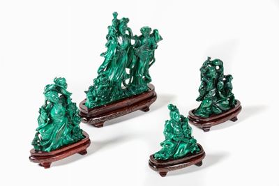 Quattro sculture, malachite, Cina, XX secolo