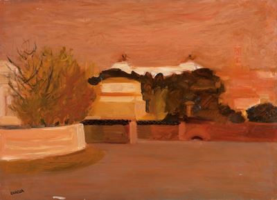 Paesaggio romano, olio su masonite