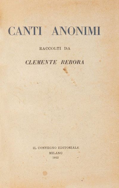 Rebora, Canti Anonimi - 1922