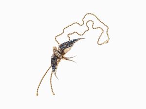 SPILLA "RONDINE" IN ORO, DIAMANTI E ZAFF