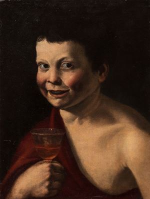 Bacco bambino con calice di vino