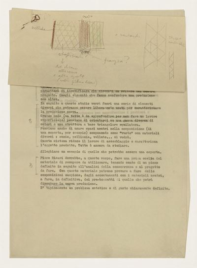 Munari, Studio per complementi di arredo - Bozzetti e dattiloscritti