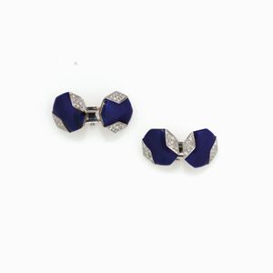 PAIO DI GEMELLI IN PLATINO, DIAMANTI E S