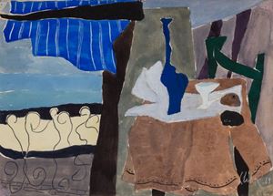 Interno con tavola imbandita