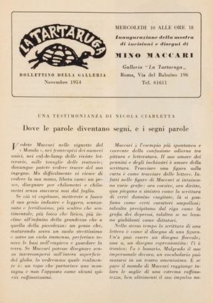 Maccari Mino - Bollettino della galleria La Tartaruga, novembre 1954