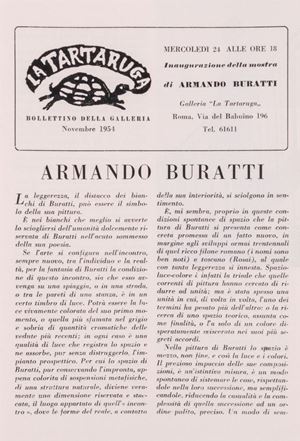 Buratti Armando - Bollettino della galleria La Tartaruga, novembre 1954