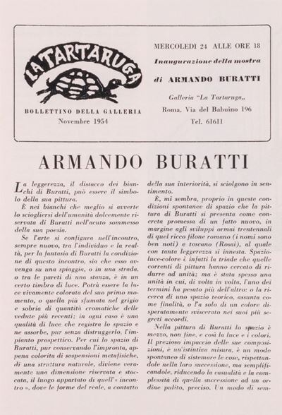 Bollettino della Galleria La Tartaruga, novembre 1954, periodico su carta rosata