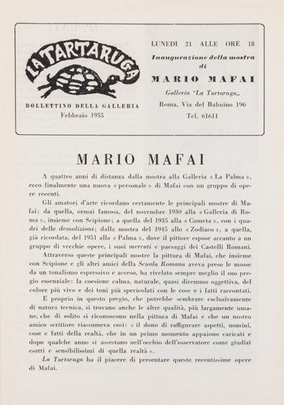 Bollettino della Galleria La Tartaruga, febbraio 1955