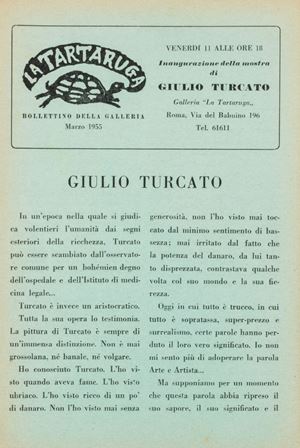 Turcato Giulio - Bollettino della galleria La Tartaruga, marzo 1955