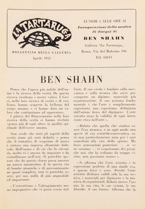 Shahn Ben - Bollettino della galleria La Tartaruga, aprile 1955