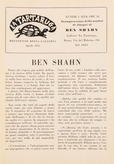 Bollettino della Galleria La Tartaruga, aprile 1955, periodico su carta giallina