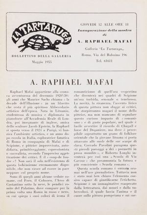 Mafai Antonietta Raphaël - Bollettino della galleria La Tartaruga, maggio 1955