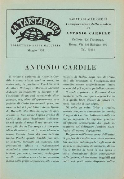 Bollettino della Galleria La Tartaruga, maggio 1955, periodico su carta verdina