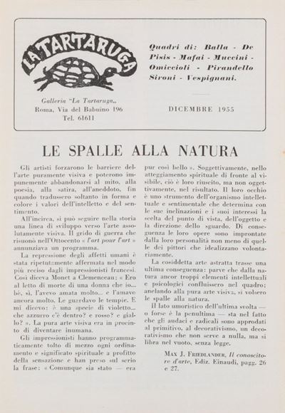 Bollettino della Galleria La Tartaruga, Roma, dicembre 1955 - Periodico