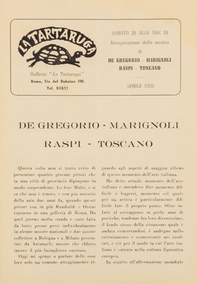 La Tartaruga, Bollettino della galleria, aprile 1956